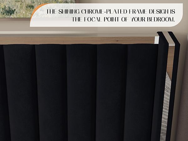 Amerlife Bed Frame 58" Tall Headboard with Channel Tufted Wingback Design, Velvet Upholstered Platform, No Box Spring Needed Luxury Furniture Home,Best Gift Ideas/Christmas Gifts