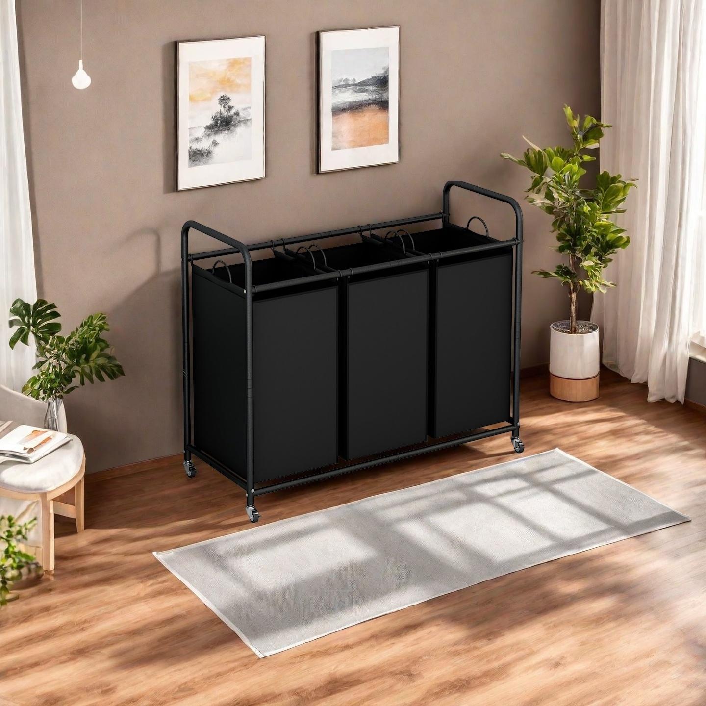 3-Bag Laundry Basket Sorter Laundry Hamper Cart with Heavy Duty Rolling Lockable Wheels and Removable Bags