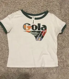 GOLA X ANTHROPOLOGIE RINGER GRAPHIC TEE. SIZE: XS. COLOR: IVORY PATTERN.