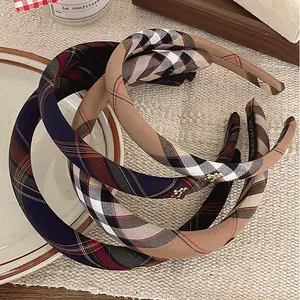 British Style Striped Plaid Hair Accessories Thicked Sponge Head Bands European Classic Grid Frabic Daily Headwrap Scrunchies
