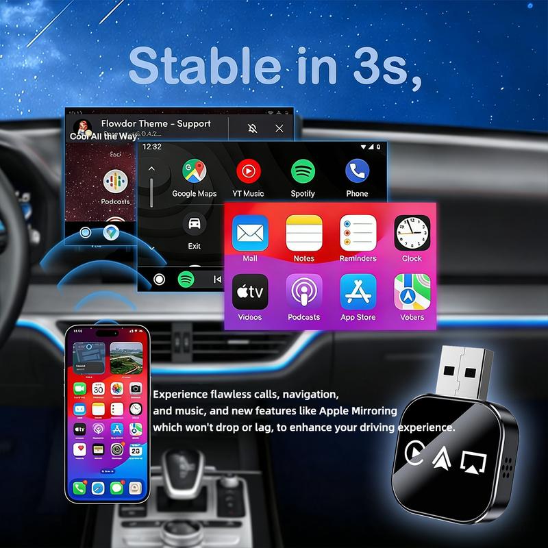 【Yurnlv】Wired to Wireless Carplay Adapter, screen mirror and watching app on your car screen, such as YouTube Tiktok ., the car must has factory wired CarPlay