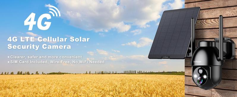 Seevision 4G LTE for No WiFi Solar Security Cameras Wireless Outdoor 3MP 2K Camera , PIR Motion Detection,Siren,Color Night Vision, SD/Cloud Storage (SIM Card Included)