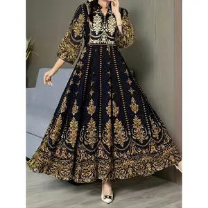 Boho Ethnic Embroidered Maxi Dress, Elegant Long Beach Vacation Skirt, Vintage Style Casual Travel, Plus Size Women Clothing, Womenswear