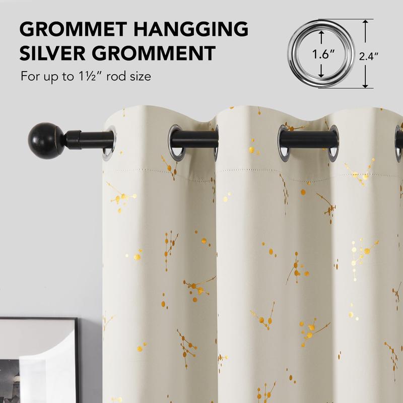 Blackout Curtains 2 Panels for Bedroom, Constellation Pattern Foil Printed Curtains, Light Blocking Curtain living curtains