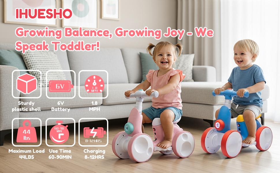IHUESHO 6V Electric Bubble Car / Bubble Bike Ride-On, 4-in-1 Balance Toy with Remote Control, Pedal Mode & Automatic Bubble Blower Ride On Car, Ideal Christmas Gift for Toddlers Age 1-3