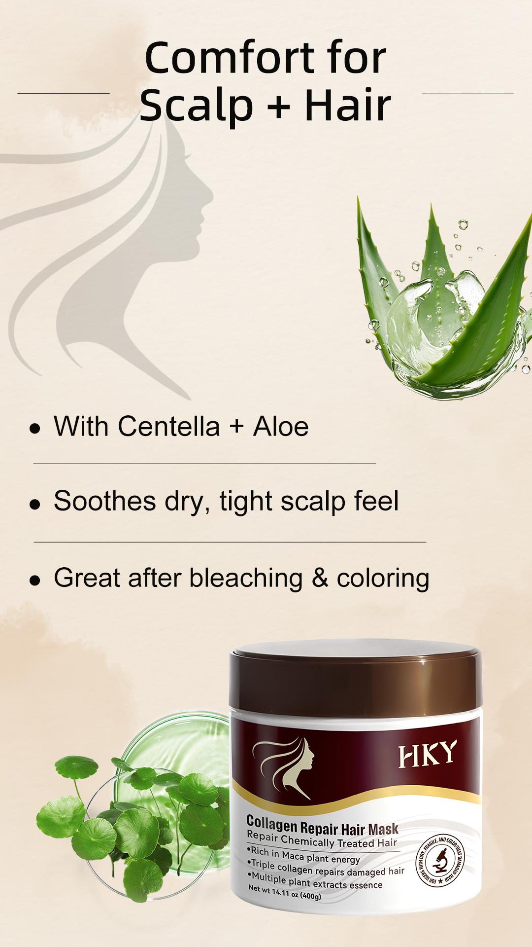 HKY Collagen Deep Repair Hair Mask, Argan Oil Deep Conditioner Treatment for Dry, Damaged, Frizzy Hair. Natural Hydrating Haircare for Color-Treated, Bleached Hair, Split Ends & Breakage. Professional Salon Quality Smoothing Frizz Control Formula (400 g)