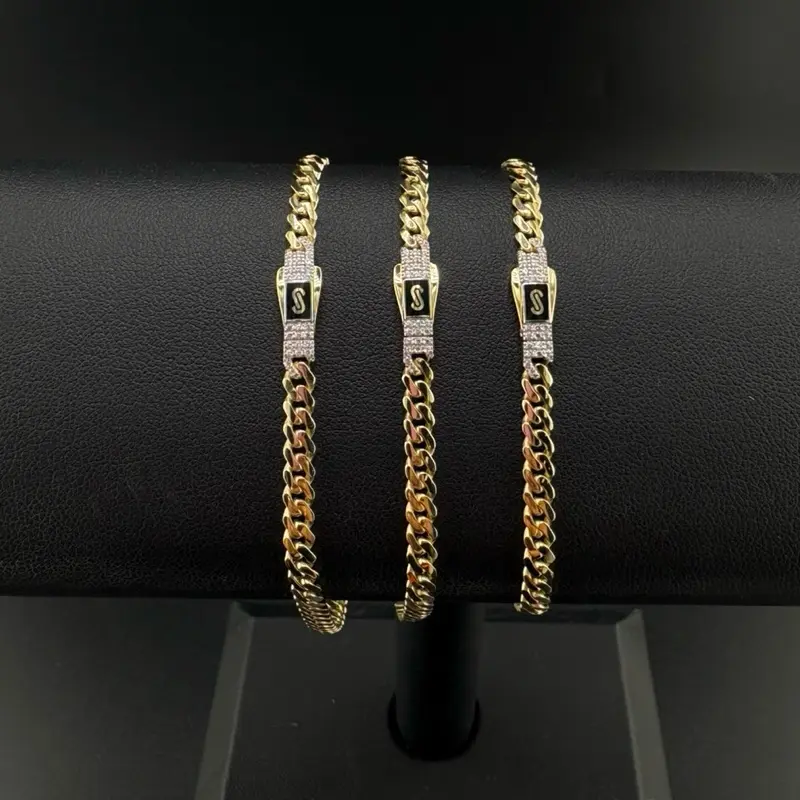 14k Gold Monaco Bracelet, 4mm Width, 7-8in Length