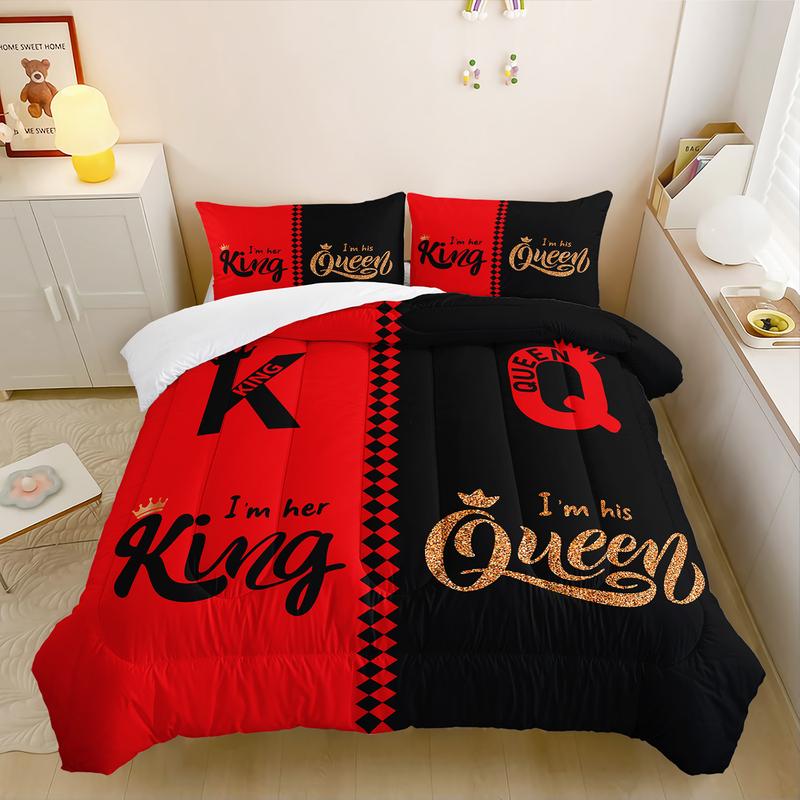 3pcs King Queen Comforter Set, Couple Duvet Set for Girls and Adults Bedroom or Guest Room Decor, Reversible Soft All Seasons Comforter Machine Washable Microfiber Quilt with 2 Pillowcases , Gifts for the Family