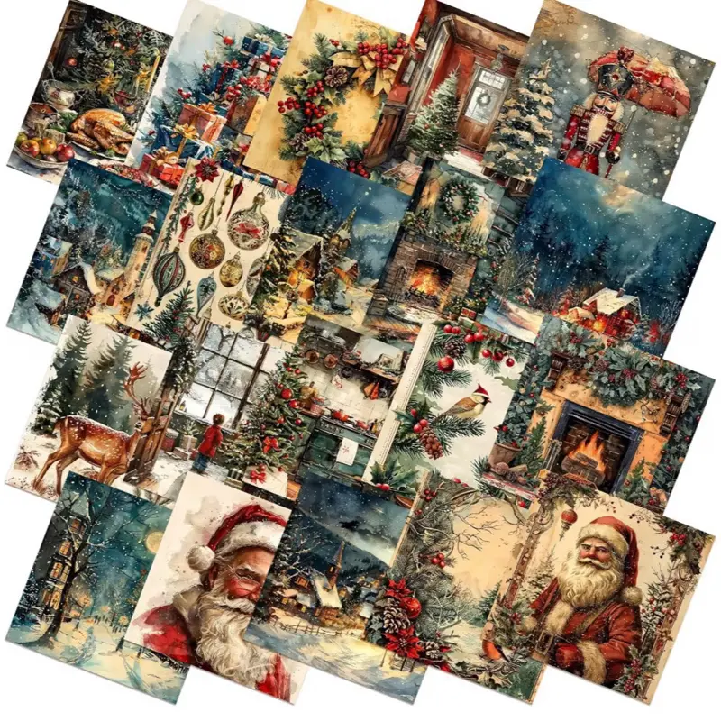 HunnmingRe 20 Pcs 10''x10'' Vintage Christmas Quilting Fabric Square Nutcracker Santa Claus Quiltted Fabric