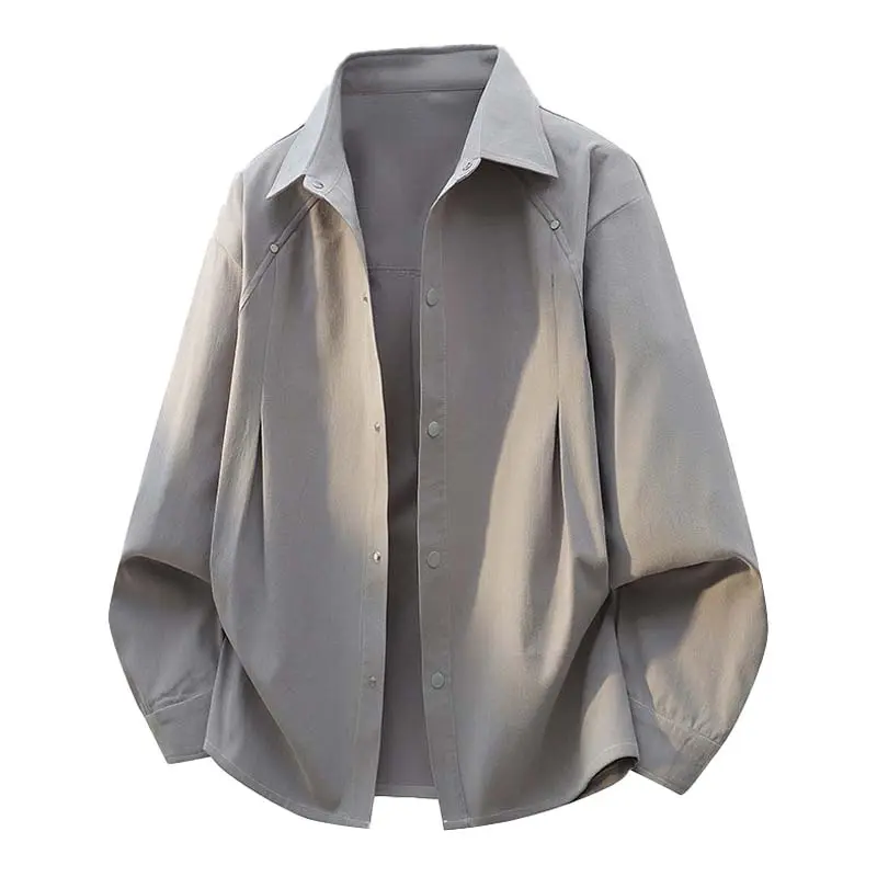 Menswear Longsleeve Solid Turn-Down Collar Loose Fit Shirt - Breathable Fabric Open-Front Casual Jacket, Machine Wash Outerwear for Young Men's Spring Autumn Daily Commute, Longsleeves, Jacket/Shirt, Plain