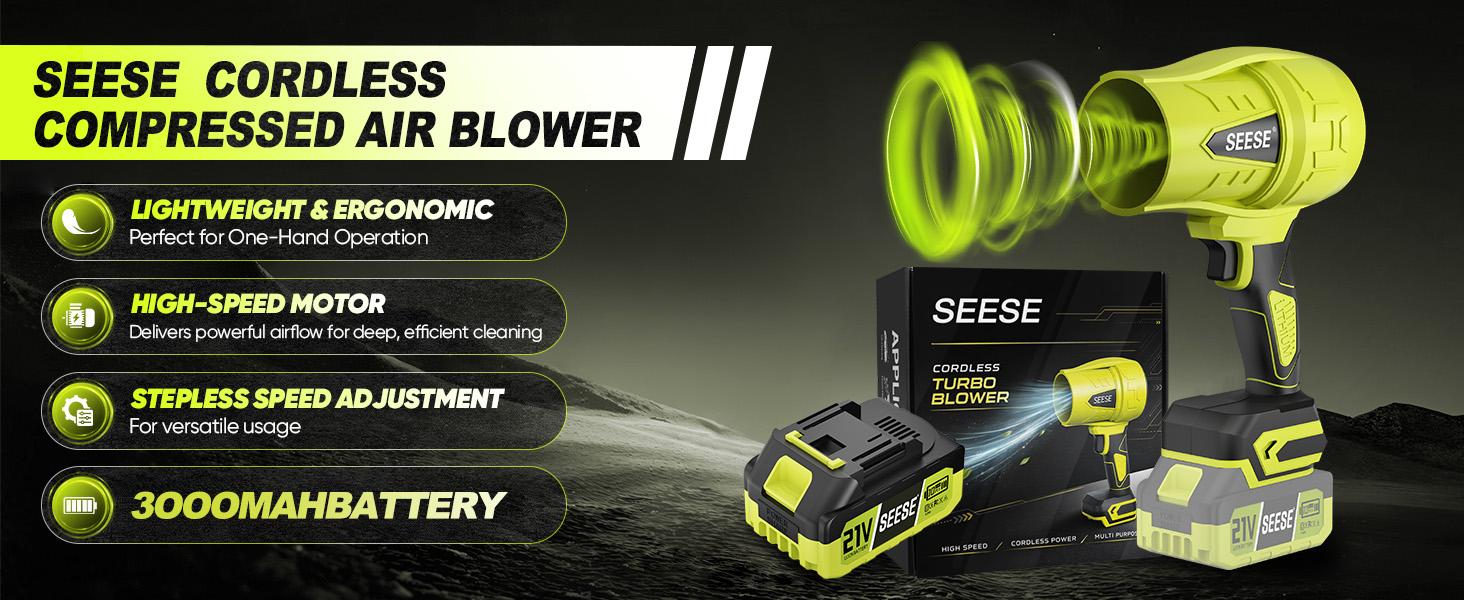 SEESE Turbo Jet Blower,Leaf Blower, Violent Turbo Fan, Pure Copper Motor,Car Drying After Wash, Handheld Snow Blower,Cordless Turbo Power Air Duster,Home Improve,Garden Mainte Holiday gifts