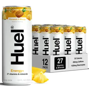 Huel Energy+ Carbonated Electrolyte Drink | 27 Vitamins & Minerals | Fruit Beverage | Caffeine | 12 cans