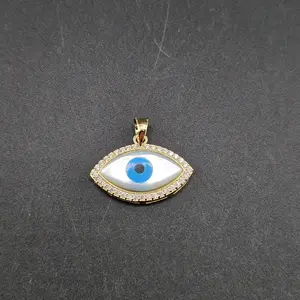 Gold 14k Pendant Eye Design with Blue Enamel and CZ Accents for Everyday Wear