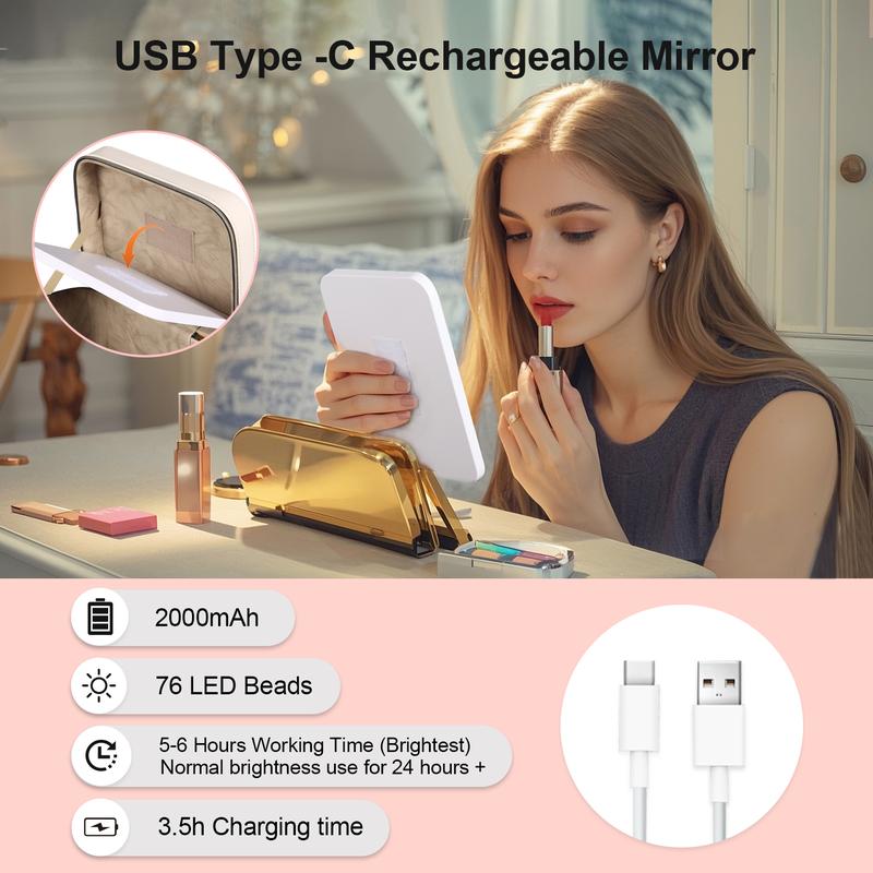 Vanity Case with Lighting Portable Mini Makeup Bag Cosmetic Bag Travel Makeup Case Organizer For Women Toiletry Bag for Girls Traveling With Handle Artist Storage Bag