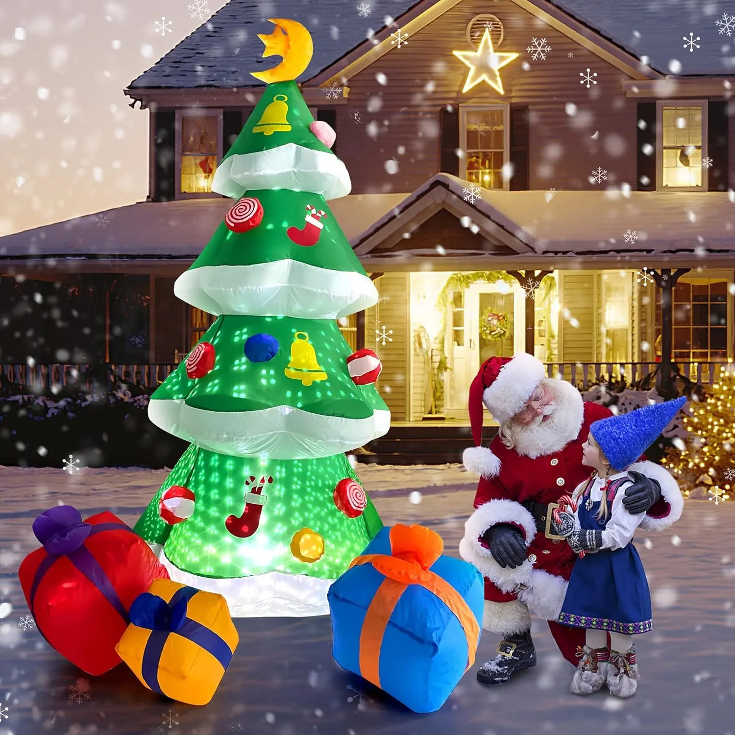 7.5FT Plastic Christmas Inflatable Tree with Gift Boxes, LED Lights - Outdoor Blow-Up Yard Decor for Christmas Holidays, Tree Decorating Supplies