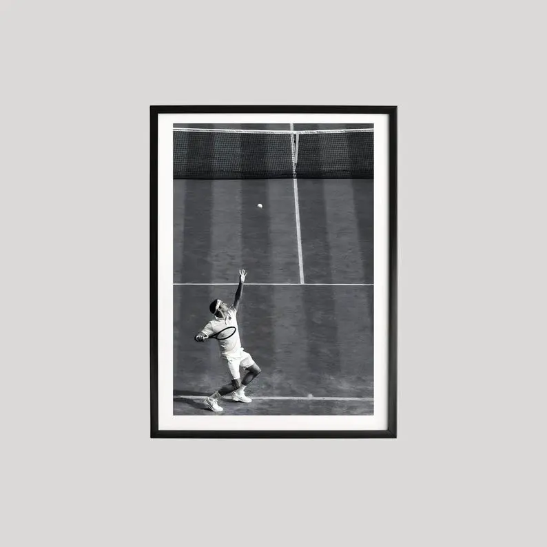 Black and White Tennis Wall Art, Minimalist Athlete, Iconic Tennis Legend Poster, Modern Sports Home Decor, Print Wall Art