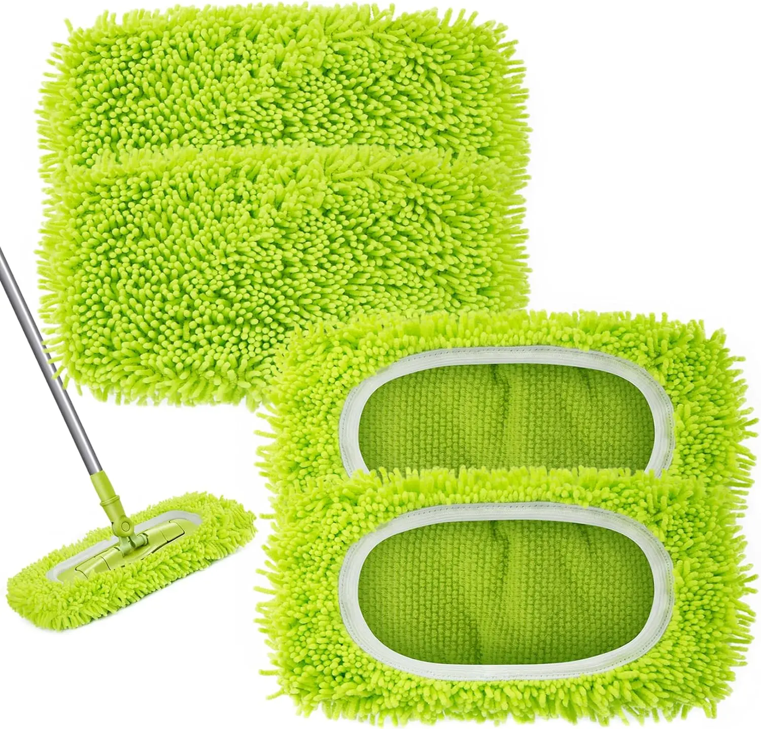 Swiffer Compatible Reusable Wet-Dry Microfiber Mop Pads - 4PCS Sturdy, Adjustable, Super Absorbent Washable Cloths (12.99*9.06 inches) for Bamboo Floor Safe Hardwood Surfaces, Extendable Mops | Hair-Free Floors Clean Solution