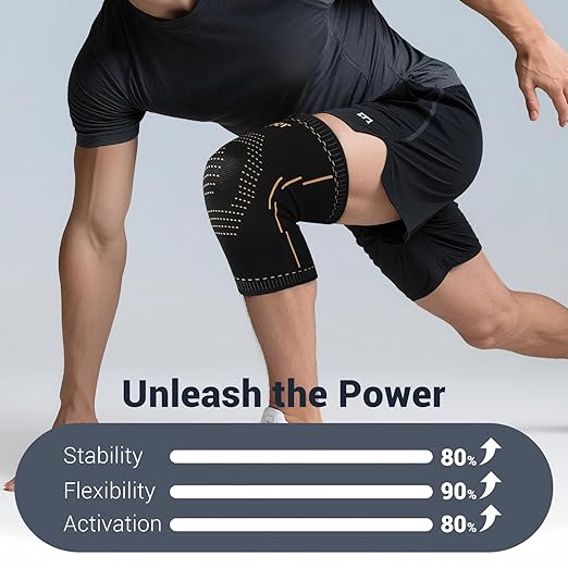 Copper Knee Braces with Strap 2 Pack, Adjustable Compression Sleeve for Knee Pain, Arthritis, ACL, Meniscus Tear | Support for Running, Basketball, Weightlifting, Workout | Men & Women