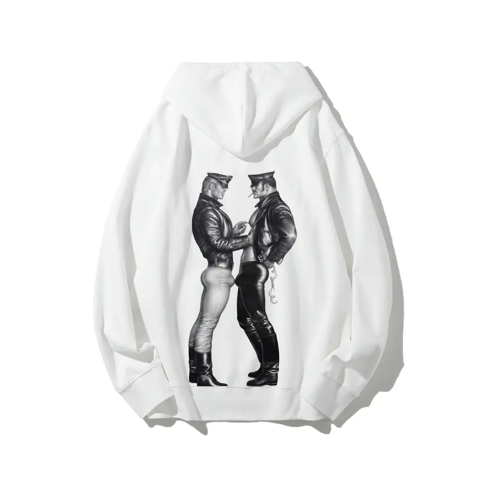 Officially Licensed Tom of Finland Brent Rivera Design Unisex Longsleeves Hoodie - Menswear Tops, Bold Iconic Graphics, Cotton-Poly Blend, Oversized Ribbed Hem, Kangaroo Pocket, Double Print Streetwear Collectible Apparel