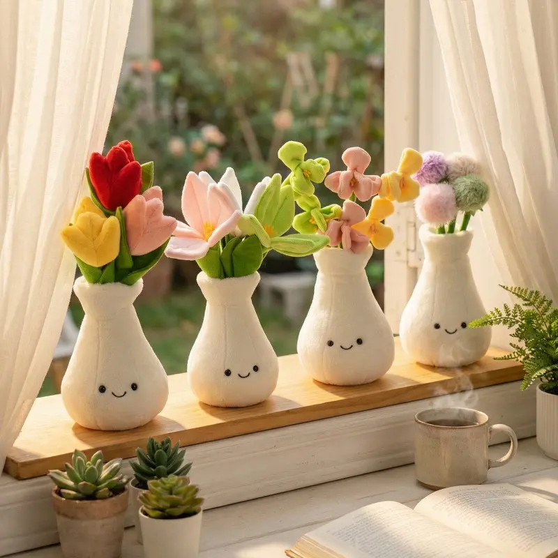 Large Easter Plush Plants in Pots, Flower Plushy Stuffed Plants, Cute Desk Room Decor, Mother's Day Gifts, Flower Pot Plush Bouquet, Huggable Collectible