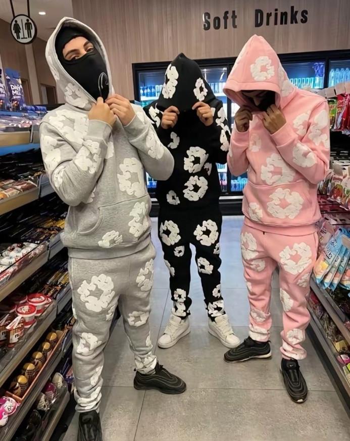 Denim Tears 2026 Women's Hoodie Set Cotton Foam Print Sweatpants Distressed American High Street Casual Sweatshirt Plus Size Black Short Sleeve Long Loose Fit Y2K Unisex 2-Piece Set Top Trouser Suits Denim Tears 2026 Women's Hoodie Set Cotton Foam Print Sweatpants Distressed American High Street Casual Sweatshirt Plus Size Black Short Sleeve Long Loose Fit Y2K Unisex 2-Piece Set Top Trouser Suits