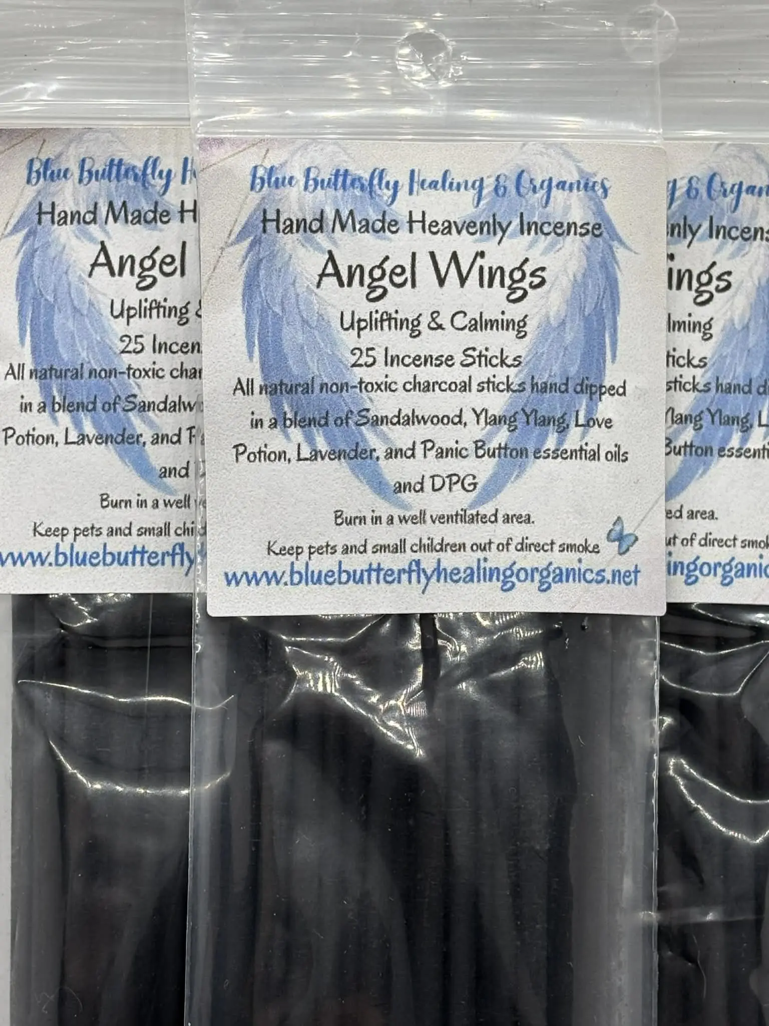 Blue Butterfly Healing & Organics, Angel Wings Hand Made Heavenly Incense, Uplifting & Calming, Hand Made, Natural Non-Toxic Charcoal, 25 Count
