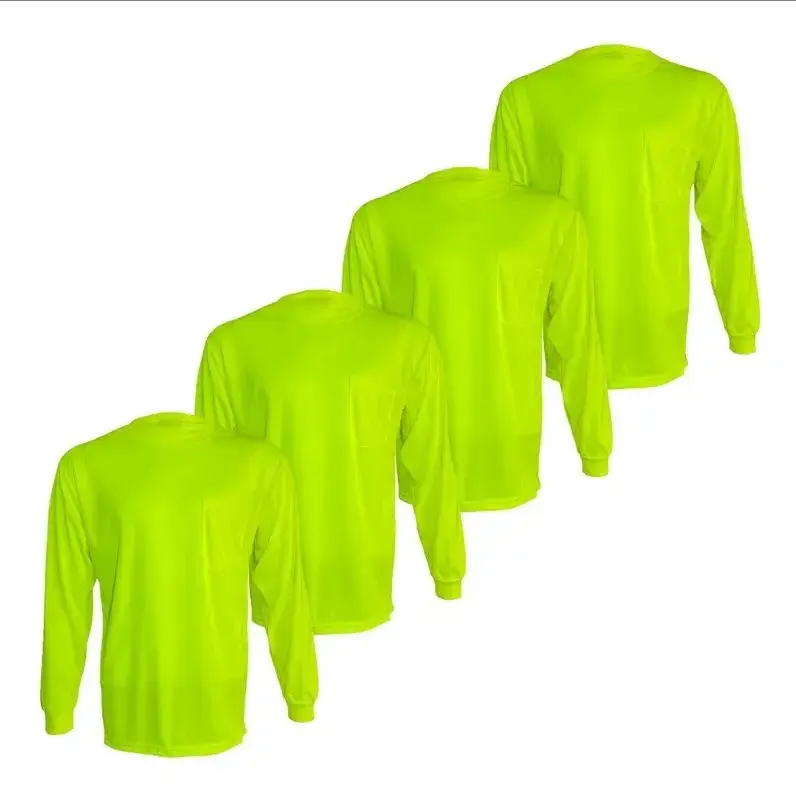 Safeguard Men's Dry-Fit Longsleeve Work Shirt - Safety Colors Round Neck, Airy Bird Eye Fabric, Breathable, 2-4 Pack (Lime/Orange) for Outdoor Work Safety Gear, Sun Protection, Dry-Fit Active Wear
