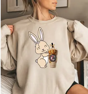 Bunny With Bow 7 Brew Coffee Sweatshirt, Girl Spring Easter Sweatshirt, Gift For Her, Coffee Lover Gift, Full Sizes, Full Colors