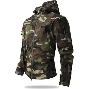 Men's Military Tactical Jackets Camouflage Softshell Fleece Fall Windbreaker Waterproof Outdoor Hooded Rain Coats Men's Windproof Down Hooded Jacket long sleeve zipper design Raincoats collar coat