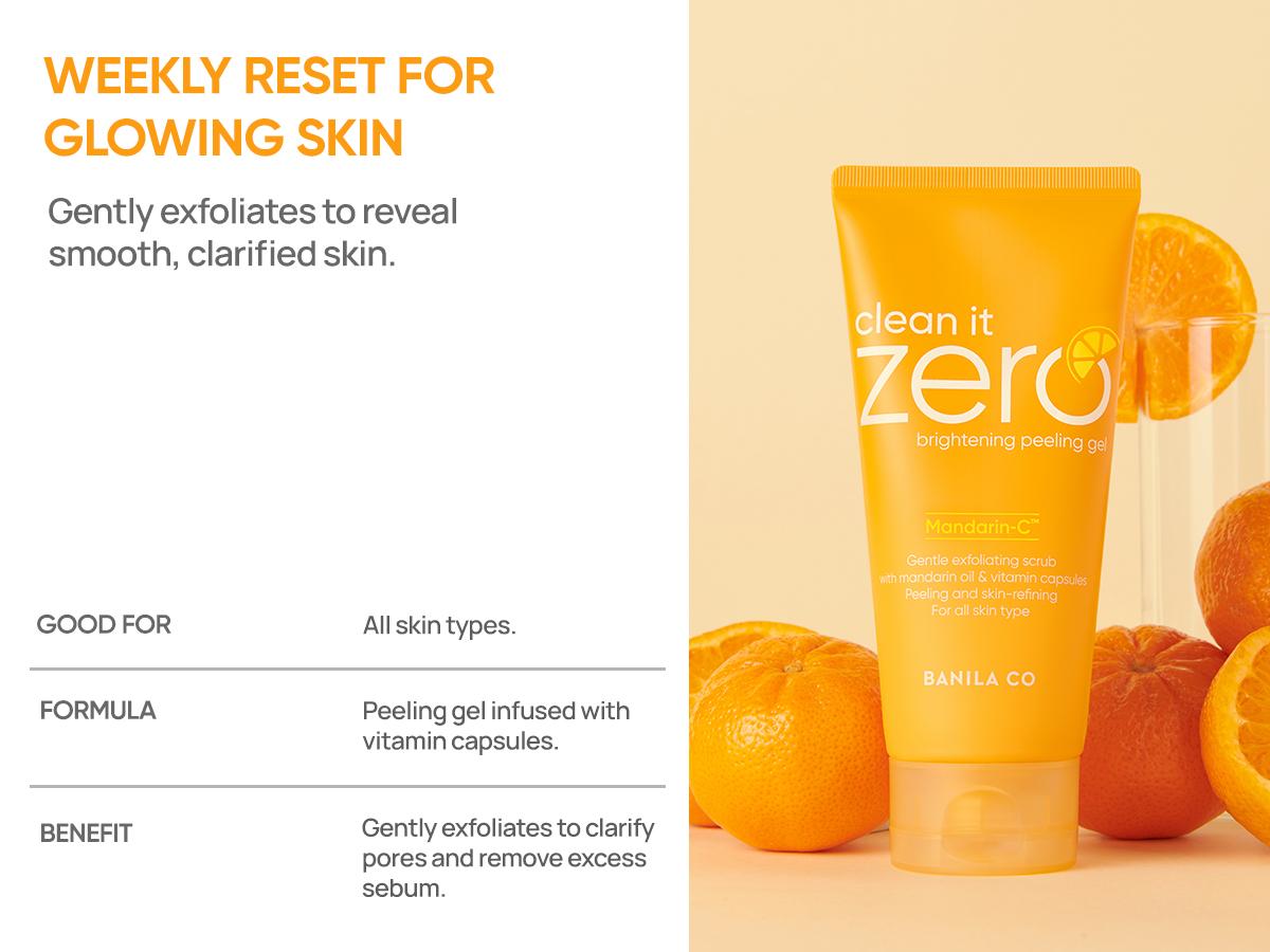 Banila Co Clean It Zero Brightening Peeling Gel Exfoliator 120ML Mandarin-C Extract Hypoallergenic Vegan Lightweight Gel with Vitamin Capsules for Soft Smooth Skin