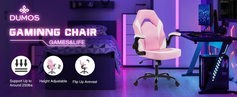 Gaming Chair, Office Chair High Back Computer Chair with PU Leather and Flip-up Armrest, Adjustable Swivel