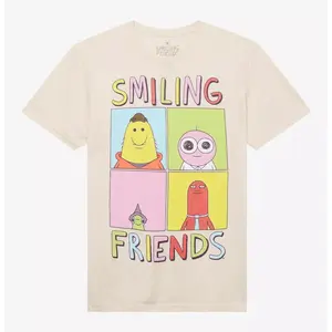 Smiling Friends Character Grid Tee, Funny Vintage Meme Style Graphic Tee, Unisex Anime Streetwear Trend for Casual Wear Gift Option