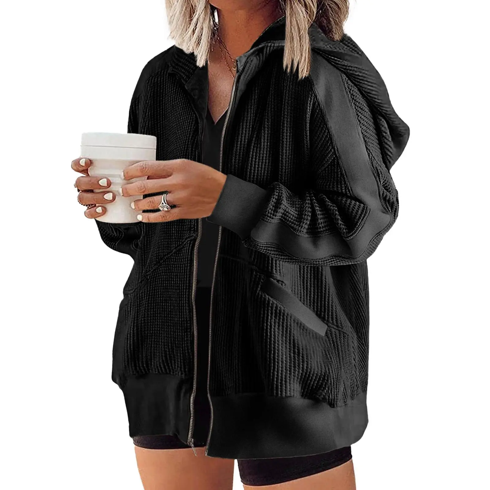 Eytino Womens Plus Size Long Sleeve Zip Up Oversized Casual Hoodies Sweatshirt Jackets with Pockets(1X-5X)