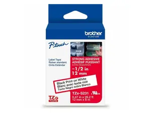 Brother Genuine P-touch TZeS231 BK on WHT Label Tape Strong Adhesive Lam. 12mmX8m