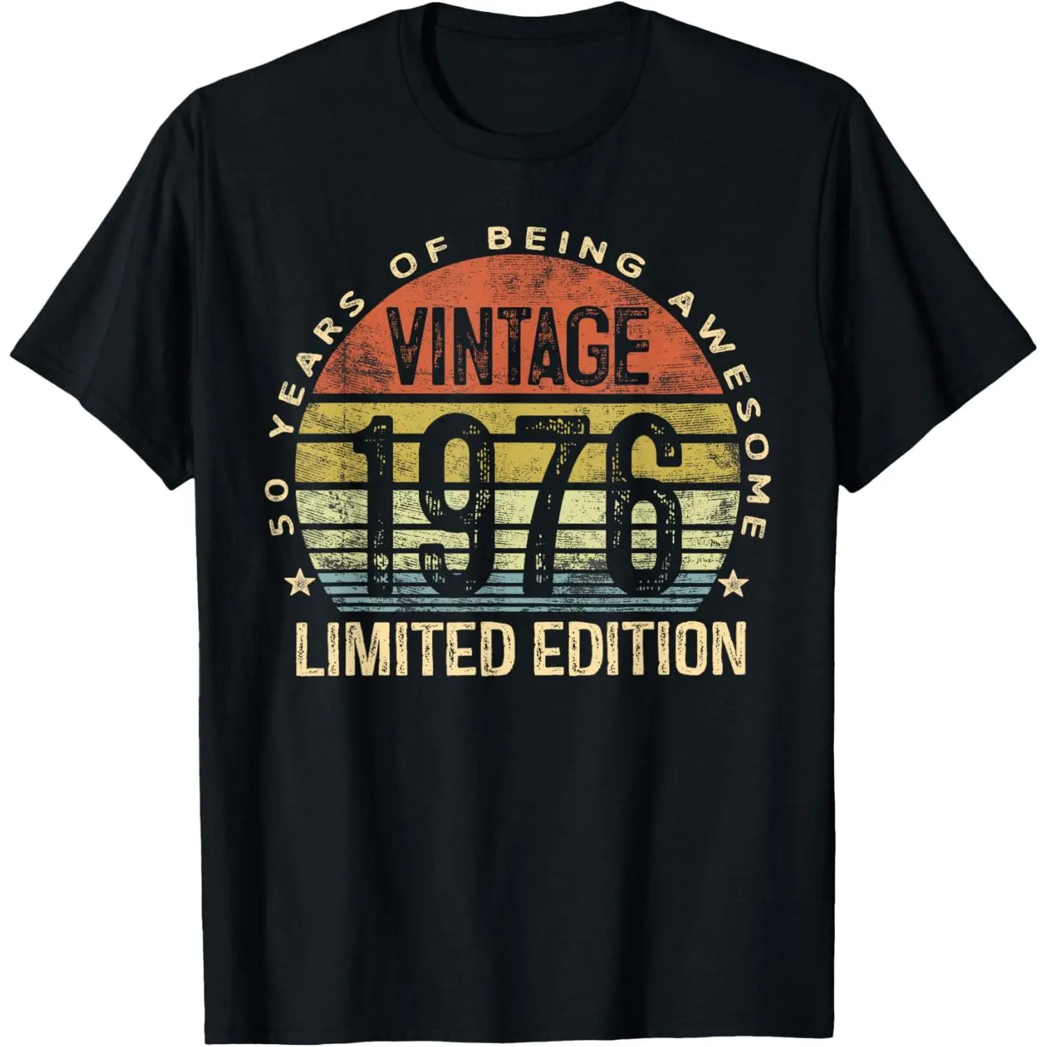 Women's Short-Sleeve Casual Cotton Distressed Graphic T-Shirt, Vintage 1976 Limited Edition for 50th Birthday Celebrations, Shortsleeve, Round Neck