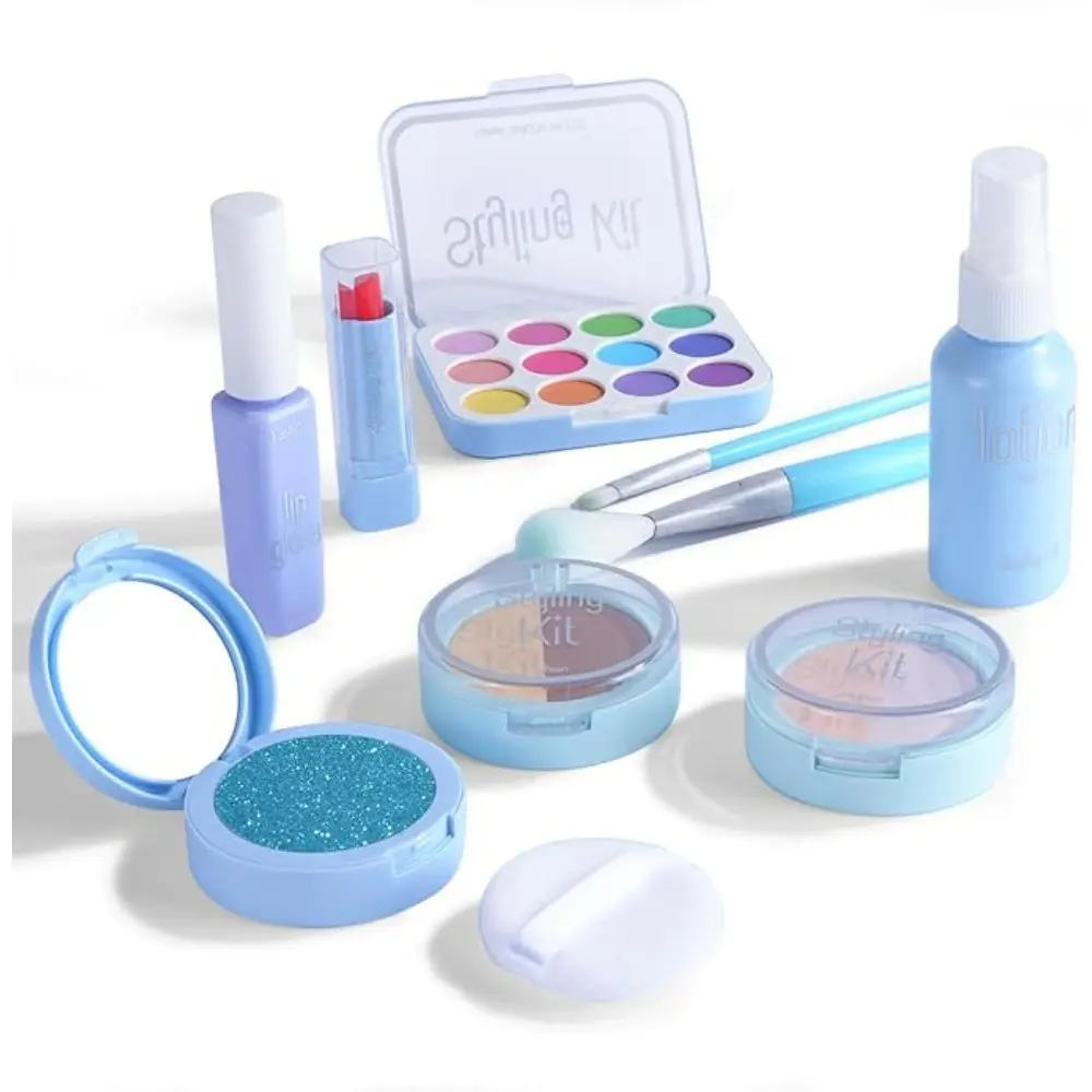 Girl's 12pcs Non-Toxic Plastic Pretend Makeup Toy Set - 100% Simulation Fake Cosmetic Kit with Bottle & Powder, Kids Stuff Holiday Little Gifts for Girls Role Play (Random Color)