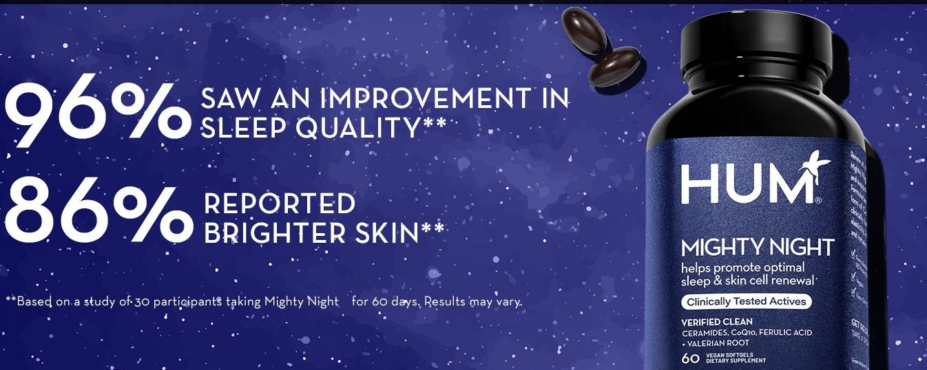 HUM Mighty Night - Nighttime Skin Supplement + CoQ10 & Ferulic Acid to Promote Skin Cell Renewal, Nighttime Beauty Vitamins for Women (60 Count)
