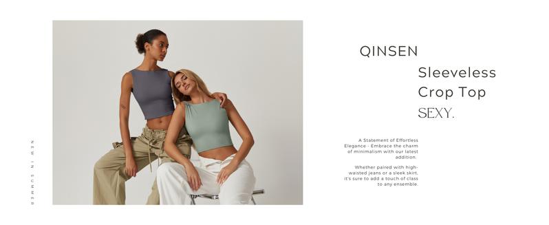 QINSEN Women's Sexy Open Back Sleeveless Crop Tank High Neck Slim Fit Cropped Tee Shirt Y2k Tops Comfort Fabric