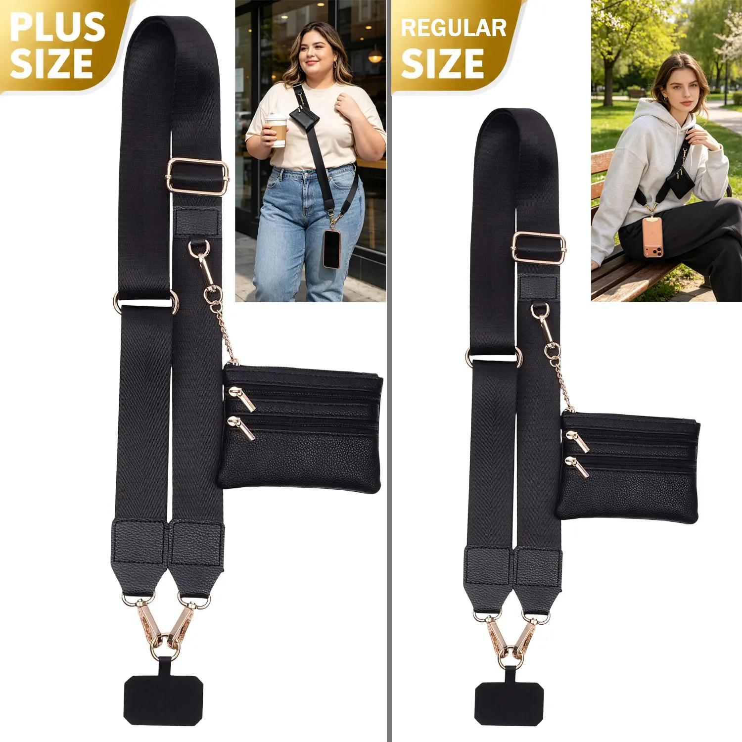 Adjustable Extended-Size Crossbody Phone Lanyard with Zipper Wallet - Universal Hands-Free Mobile Phone Strap, Travel Commute Accessory, Gift for Men & Women, Back to School Accessory, Accessories