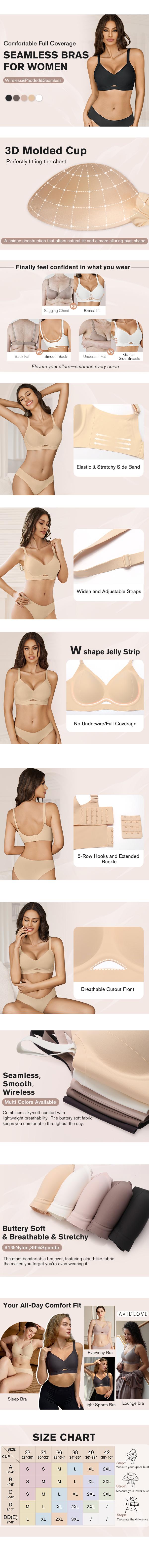 Avidlove Seamless Bras for Women Wireless Push Up Bra Comfort Full Coverage Bralette Supportive No Underwire T-Shirt Bra