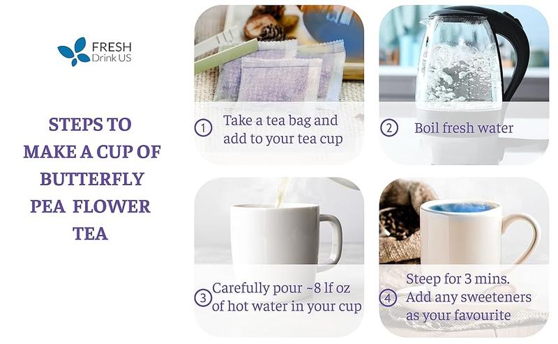 Premium Butterfly Pea Tea, 100% Natural and Pure from Butterfly Pea Flowers, Hand-made, Made With Natural Materials-Corn Fiber Tea Bag, Sugar/Caffeine/Gluten Free, Vegan, Natural Beverage