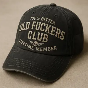 100% Bitter Old F*kers Club Vintage Cap Embroidery Adjustable Wash Lifetime Member Hat Unisex Casual Trendy Outdoor Cap Premium Cotton Material Rugged Everyday Style