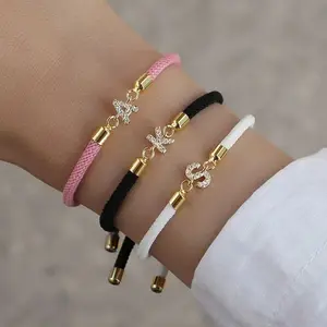 Initial Heart Charm Letter Link Bracelet for Women Classic Letter A-Z Rope Chain Bracelet for Daily Jewelry Gifts