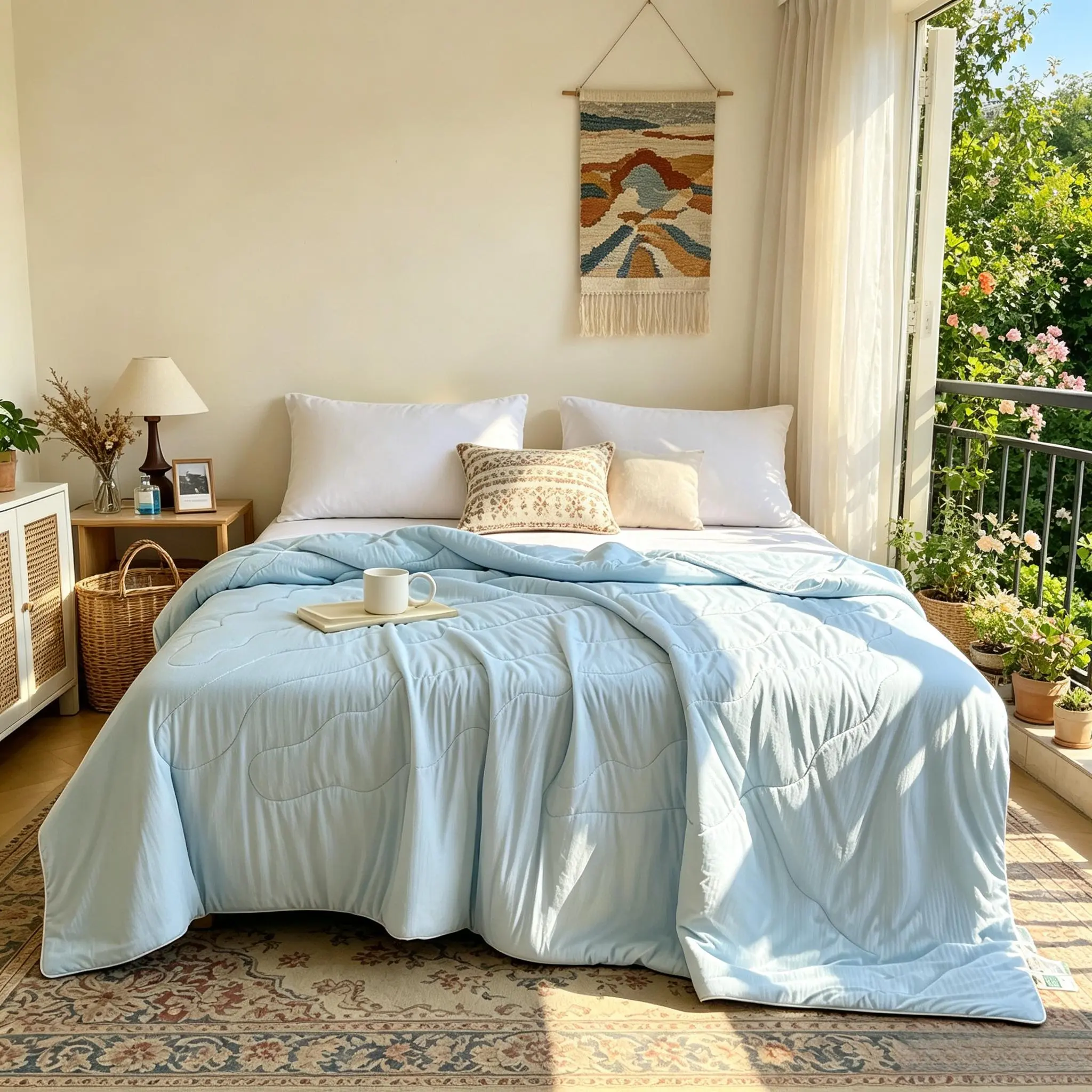 Polyester Minimalist Modern Air-Conditioning Blanket - Cool, Lightweight, Breathable, Cozy Bedding for Heat-Sensitive Users, Machine-Washable Multi-Use Quilt for Bedrooms, Sofas, Wave Quilted