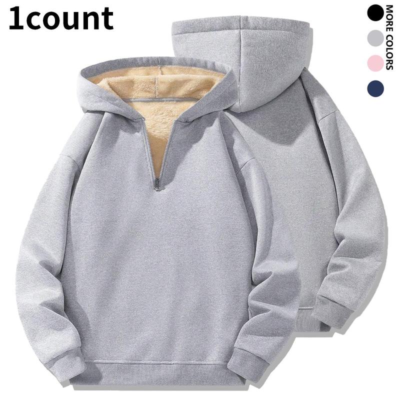 Autumn Casual Pullover Sweatshirt with Half Zipper Thick Quarter Zips Fleece Lined Men’s, Men’s Plain Half Zip Up Thermal Lined Long Sleeve Hoodie, Hoodies for Men, Regular Fit Casual Cozy Fashion Warm Drop Shoulder Long Sleeve Hooded Sweatshirt for Fall
