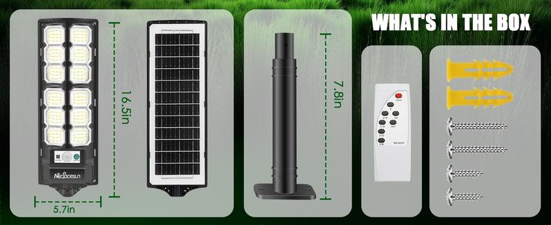 Professional 2-Pack Solar Street Light 13000LM LED Dusk to Dawn Motion Sensor IP65 Waterproof Outdoor Floodlight with Remote Control for Parking Lots Courtyards