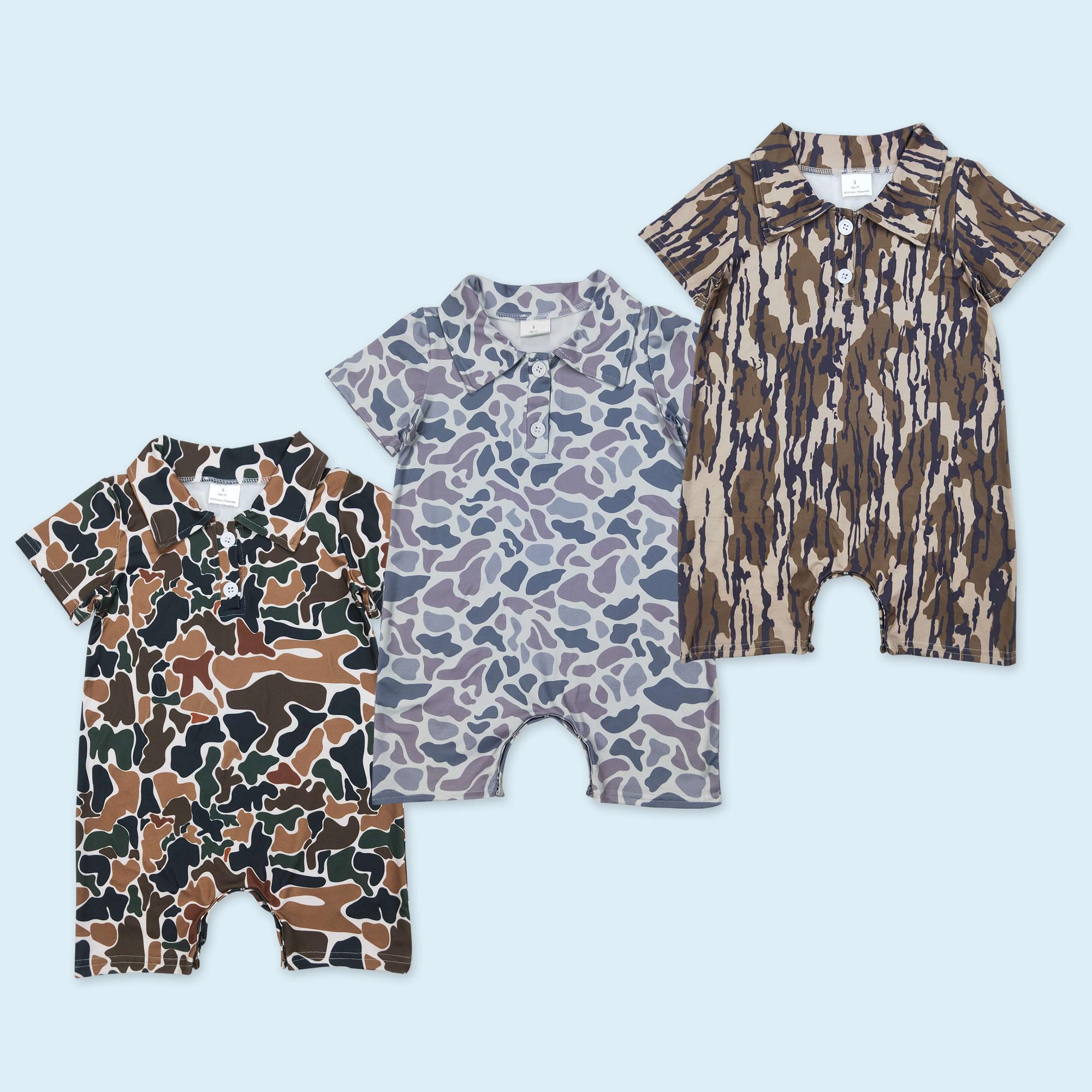 Brown camouflage baby boy summer polo romper Baby Boy Clothes