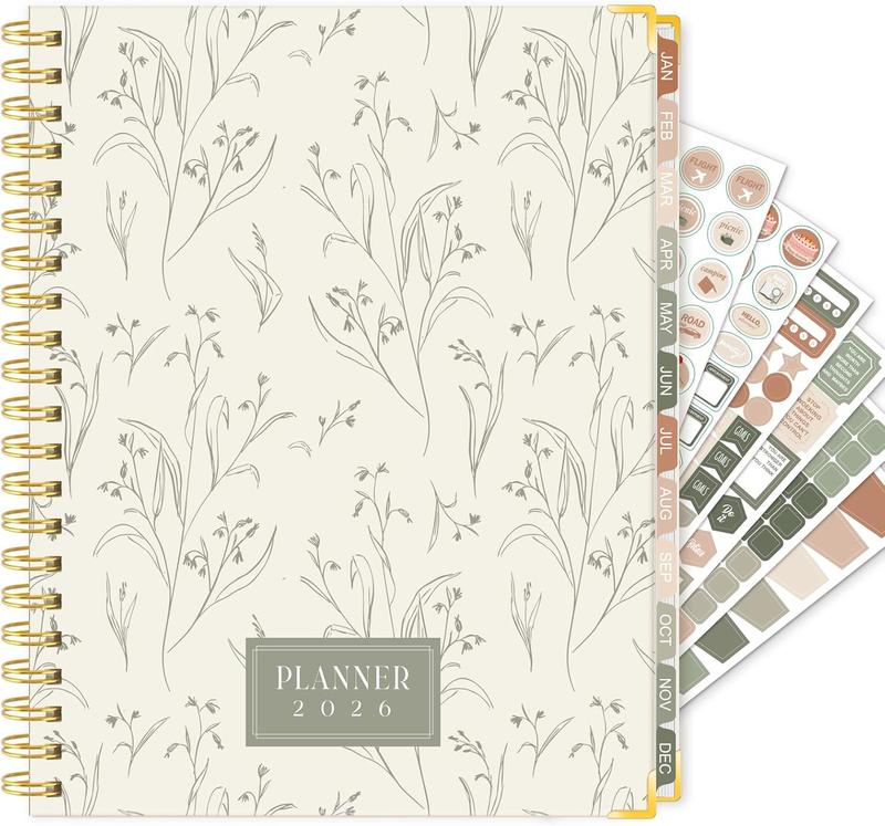 2026 Planner, Weekly and Monthly Planner from January 2026-December 2026, 8.4"x 6.1" Aesthetic Greenery Agenda Book with Back Pocket, Stickers, Coated Tabs, A5 Size