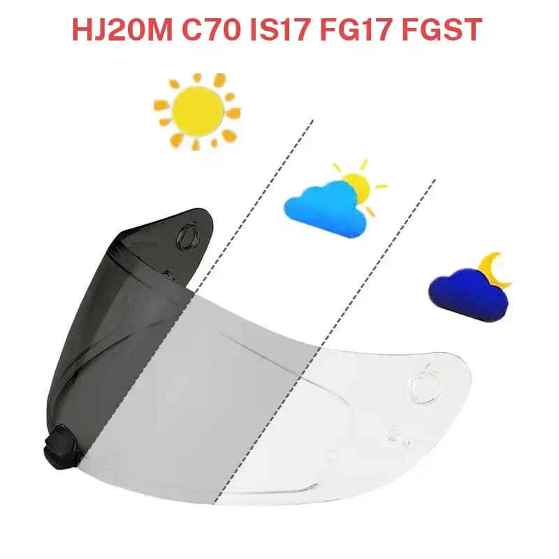 HJC HJ20M 1-Piece Motorcycle Visor - Equipped with Visor, Colored Helmet Shield for Day and Night Use, Flexible, UV-Protective, Photochromic, Anti-Fog, Anti-Scratch, Multiple Colors, Compatible with C70, FG 17, FG-ST, IS-17 Helmets