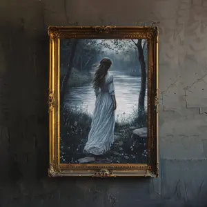 Ophelia by River Dark Academia Art Print Moody Vintage Wall Art Romantic Gothic Poster for Living Room Bedroom or Gallery Wall Mystical, Unframed